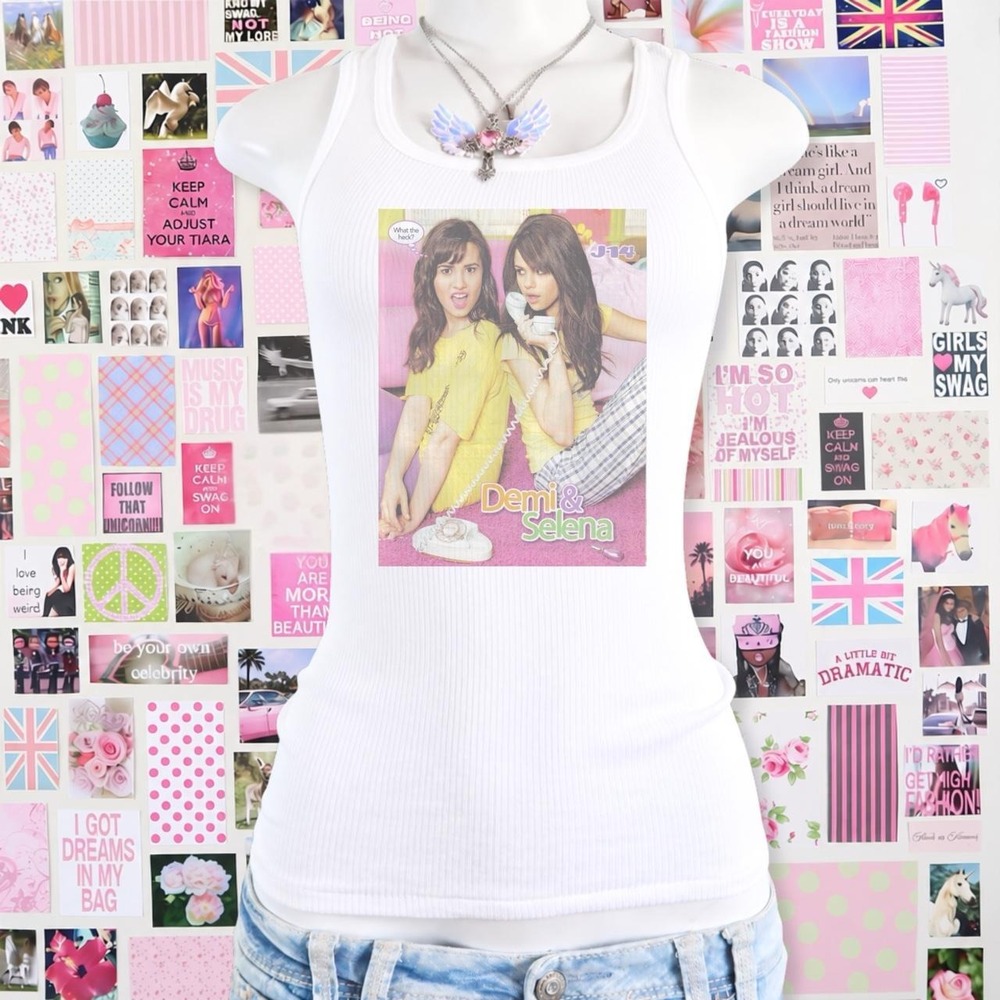 white demi selena graphic tank top y2k